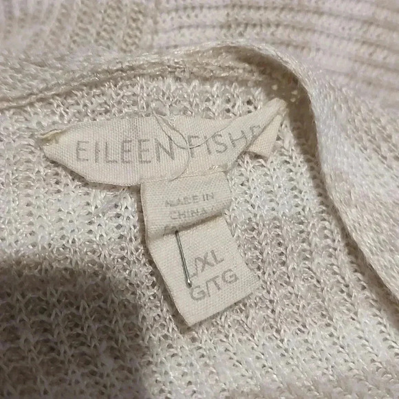 Eileen Fisher Organic Linen Striped Cardigan, Women's, Size: L-xl, Beige - Picture 5 of 6